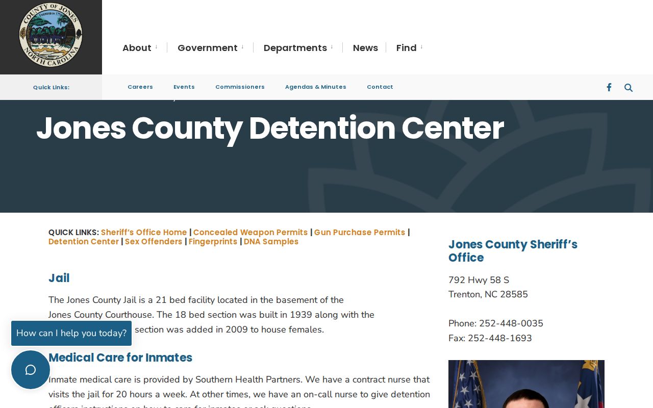 Jones County Detention Center page describing the courthouse jail and its capacity