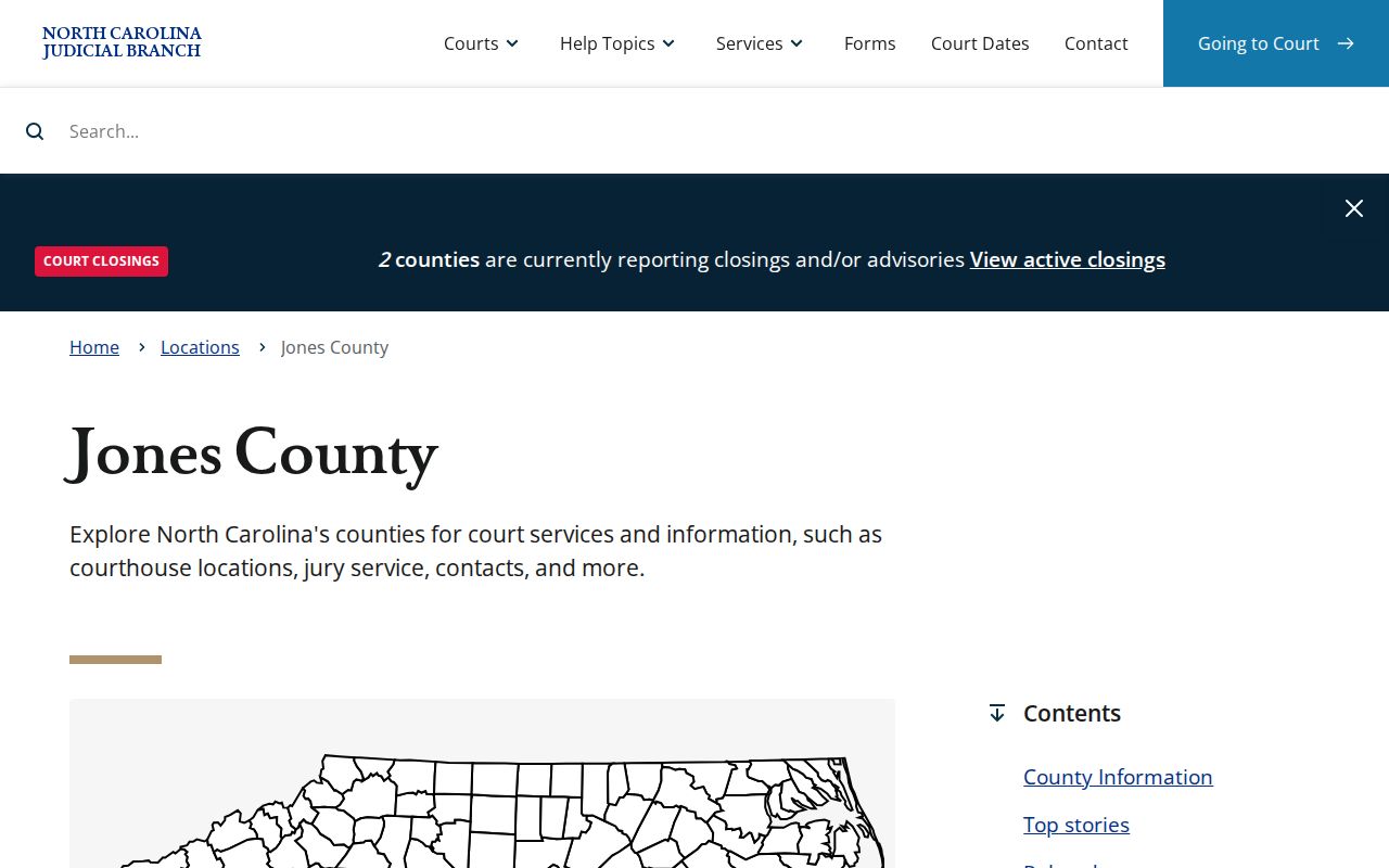 Jones County Judicial Branch location page with eCourts access