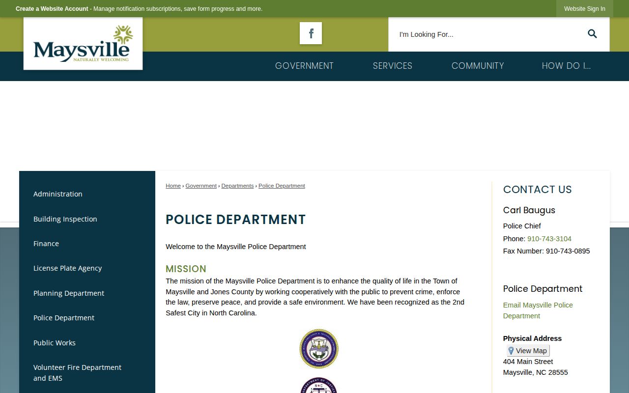 Jones County Maysville Police Department arrest records contact page